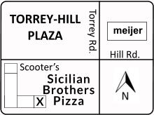 Torrey Rd. Hill Rd. TORREY-HILL PLAZA meijer X Sicilian Brothers Pizza Scooters